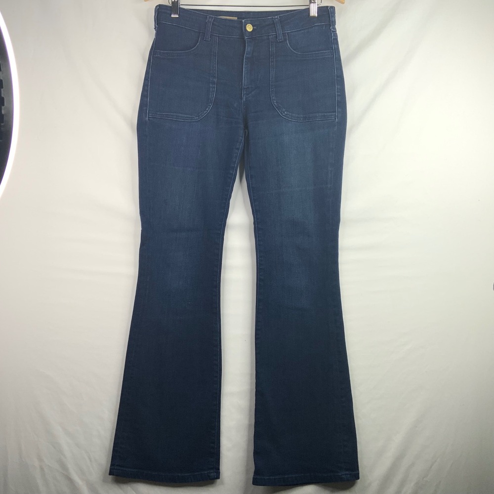 Pilcro and the Letterpress Flare Jeans Blue High Rise Patch Pocket Denim 28